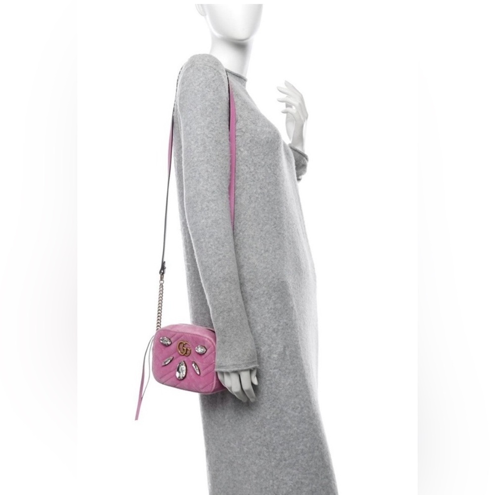 Gucci Velvet Marquise Crystal Mini GG Marmont Shoulder Bag - Picture 15 of 16